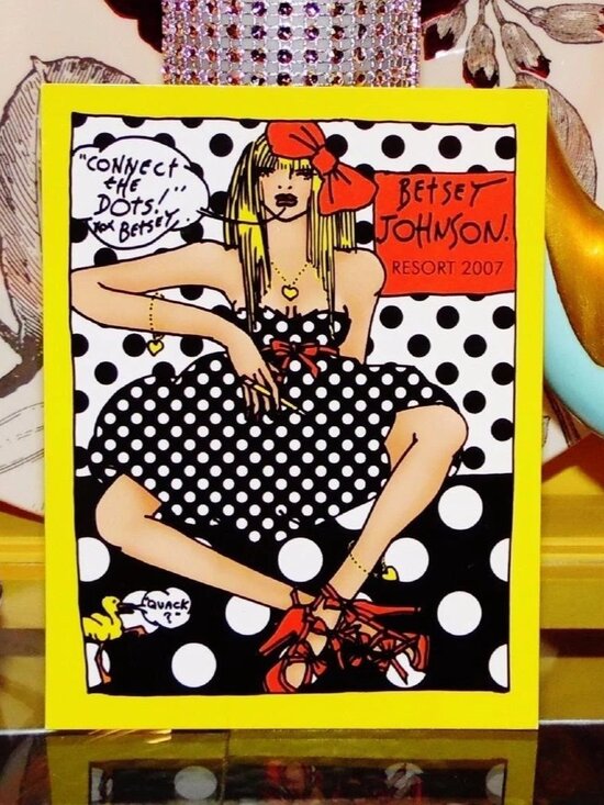 Vintage Betsey Johnson Handbag Babe Girl Polka Dot Dress Pop Art Cosmetic Bag - Picture 6 of 7